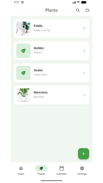 GrowBook plant collection screen